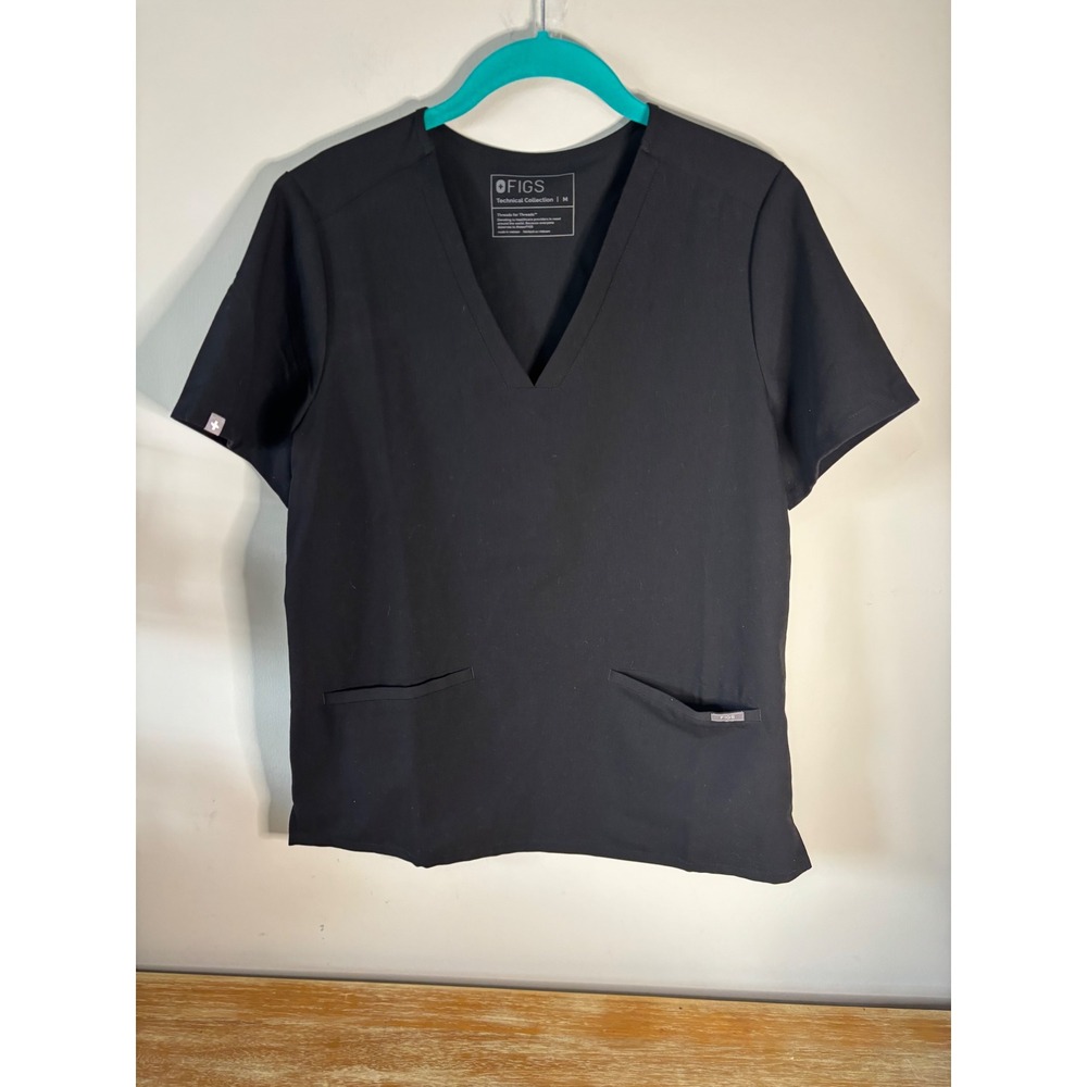 FIGS Technical Collection Black V-Neck Scrub Top FW1100 Womens Medium M‎